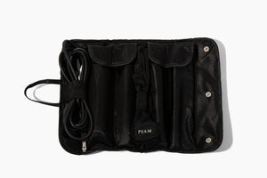 Hair Curler Set Infrared 3X PIAM storage case opened, showcasing compartments and power cord for professional styling tools.